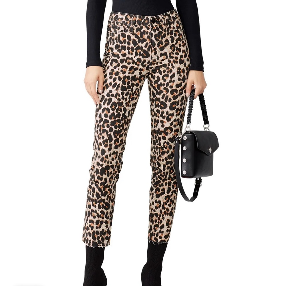 PAIGE Leopard Print Ankle Jeans in Tan Black